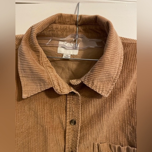 American Eagle Corduroy Cropped Button Up Shirt Tan Size Large - Picture 7 of 10